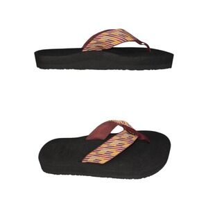Teva Mush II Flip Flops Black Burgundy Patterned Womens 9